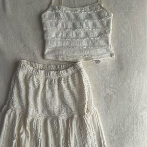 White Textured Skirt and Top Set